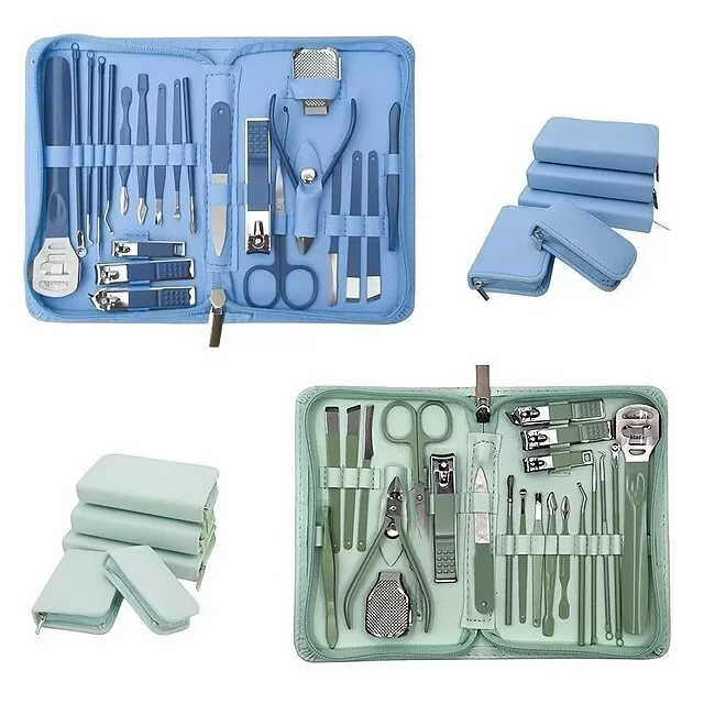 22pcs Professional Nail Clippers Pedicure Kit  Stainless Steel Toenails Nail Files Ear Spoon, Grooming Kit For Travel
