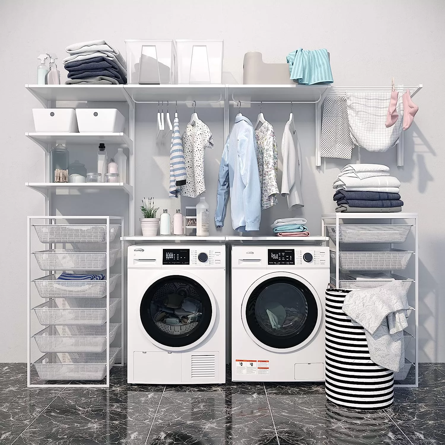 KoolMore FLW-3CWH Front Load Machine, 2.7 Cu. Ft, Space Saving Unit with 20-Minute Quick, 12 Washing Cycles, Quiet Inverter Motor [120V],