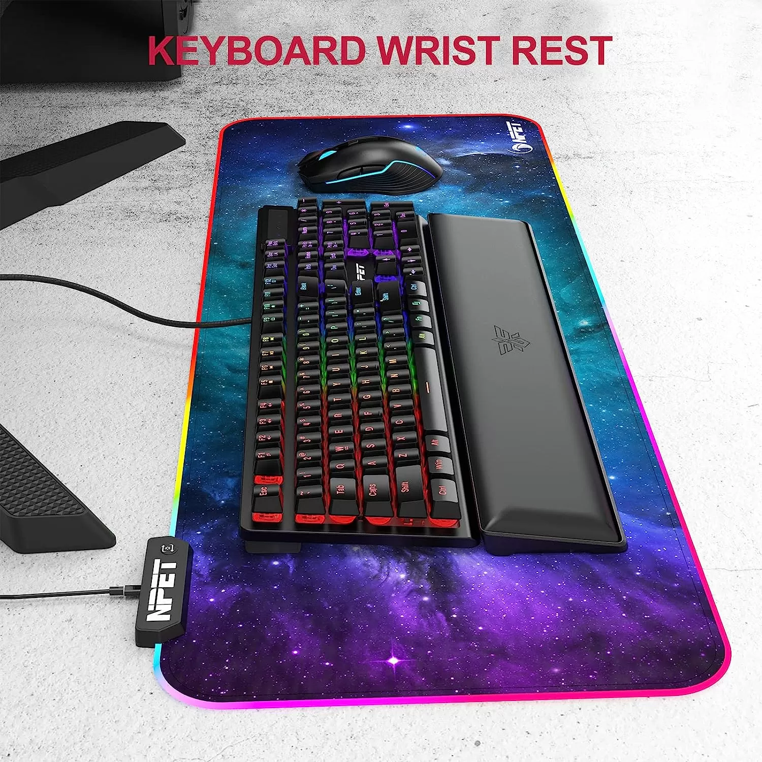 NPET K10 Wired Gaming Keyboard, LED Backlit, Spill-Resistant Design, Multimedia Keys, Quiet Silent USB Membrane Keyboard for Desktop, Computer, PC (Black)
