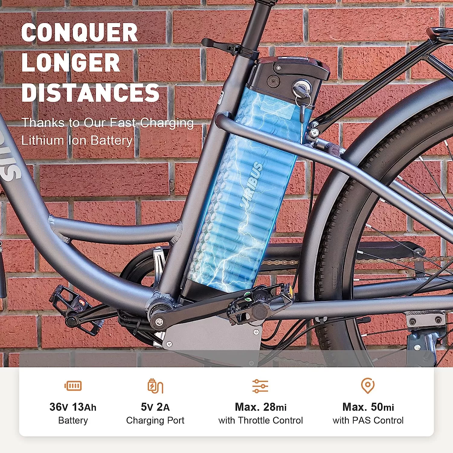 Viribus Electric Bike, Electric Cruiser Bike Adults Women, 25mph 40+ Mile Range 26