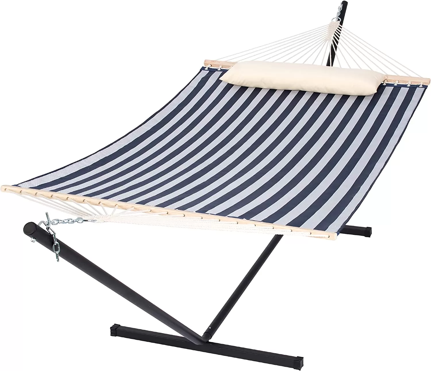 55 Inch Extra Large Double Hammock with Stand, 475lbs Capacity, Outdoor Portable Hammock with Hardwood Spreader Bar, Extra Large Pillow
