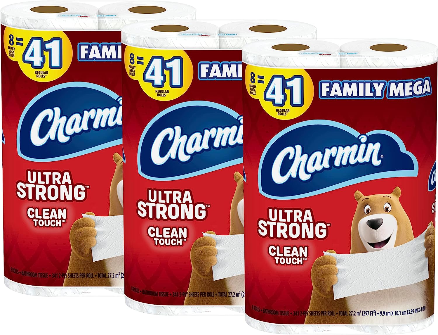 Charmin Ultra Strong Clean Touch Toilet Paper, 18 Family Mega Rolls = 90 Regular Rolls