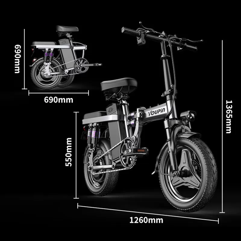 E-bike F12 Pro 48V12AH 400W Dual Motor Folding Ebike Aluminum alloy body, 14