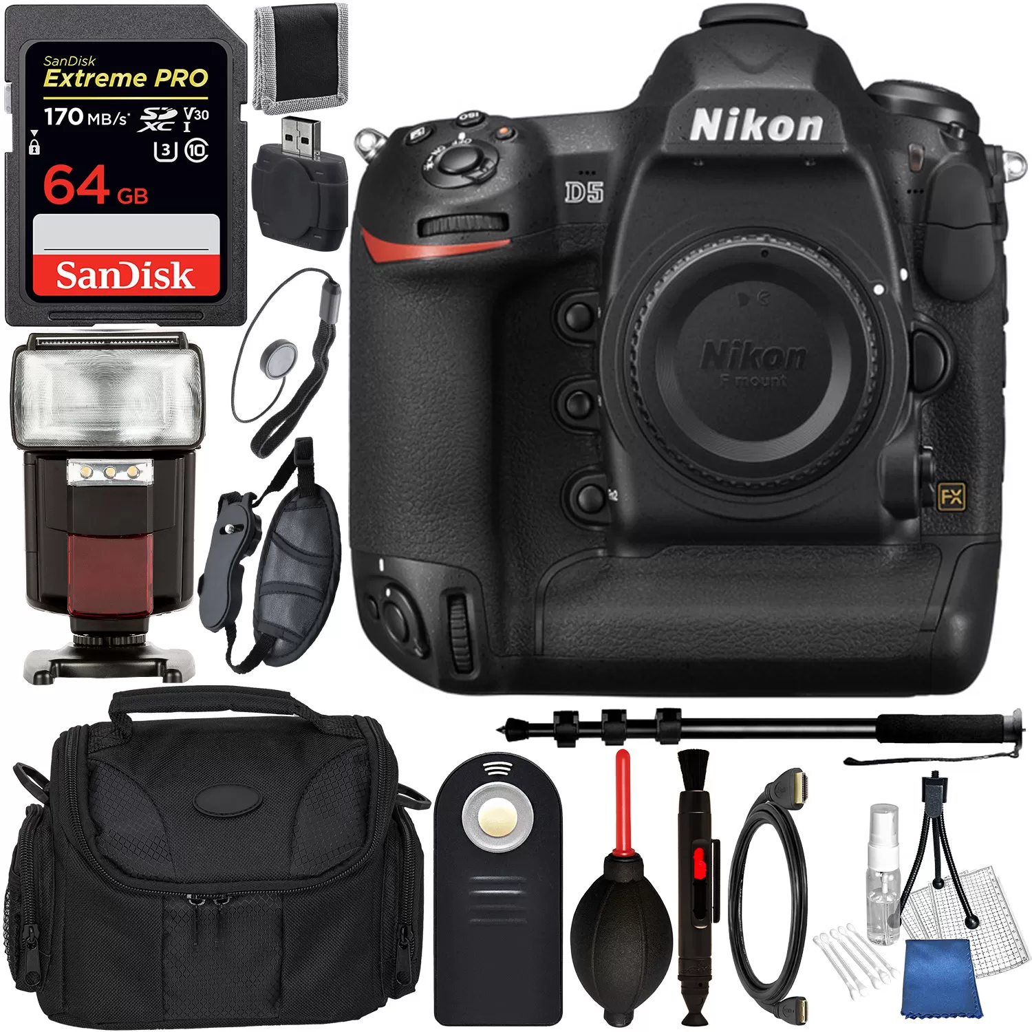 Nikon D5 DSLR Camera (Body Only, Dual CF Slots) And Accessory Bundle