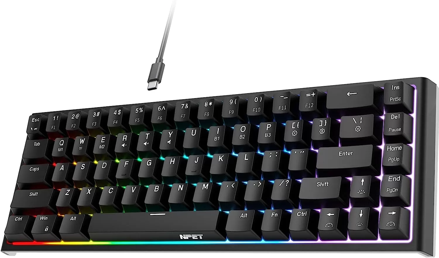 NPET K10 Wired Gaming Keyboard, LED Backlit, Spill-Resistant Design, Multimedia Keys, Quiet Silent USB Membrane Keyboard for Desktop, Computer, PC (Black)