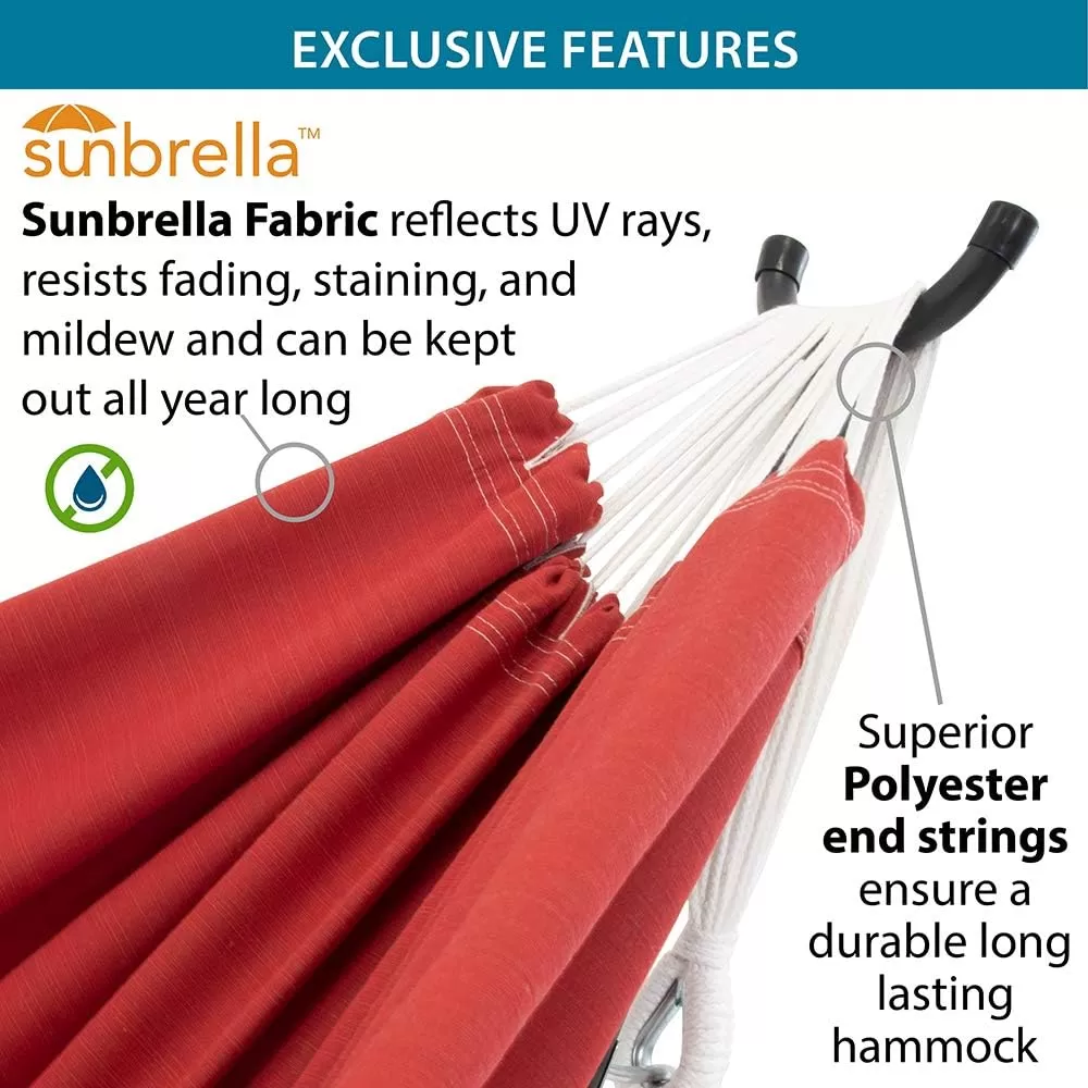 Double Cotton Hammock with Space Saving Steel Stand, Tropical (450 lb Capacity - Premium Carry Bag Included)