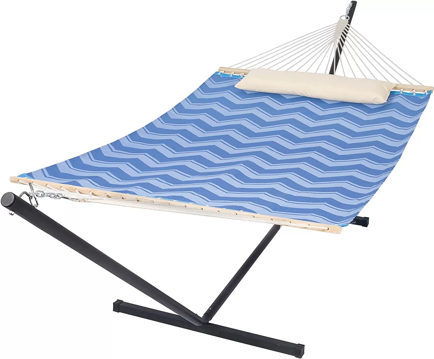 55 Inch Extra Large Double Hammock with Stand, 475lbs Capacity, Outdoor Portable Hammock with Hardwood Spreader Bar, Extra Large Pillow