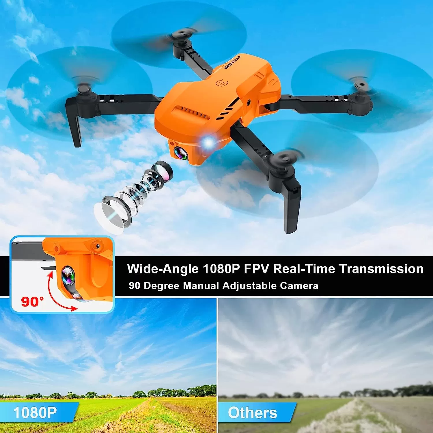 RADCLO Mini Drone with Camera - 1080P HD FPV Foldable Drone with Carrying Case, 2 Batteries, 90° Adjustable Lens, One Key Take Off/Land, Altitude Hold, 360° Flip, Toys Gifts for Kids and Adults