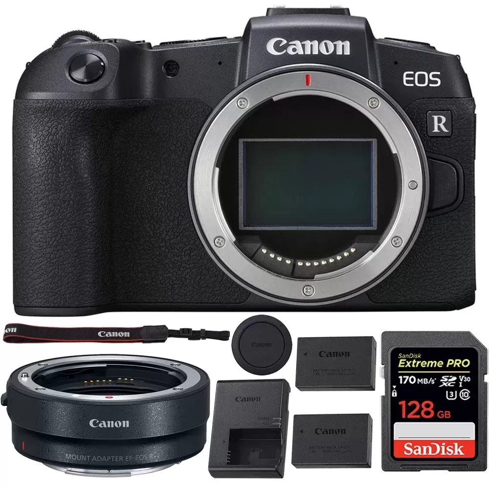 Canon EOS RP Mirrorless Digital Camera | Body Only Bundle: Canon Mount Adapter +  Battery + 128GB Memory Card Bundle