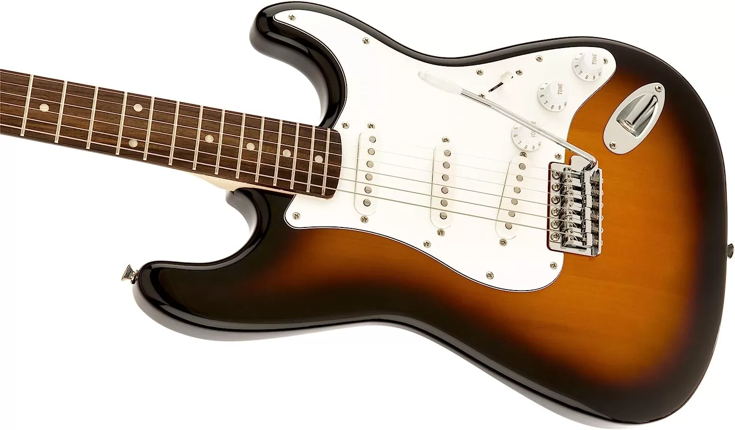 Fender Squier Stratocaster - Sunburst Bundle with Frontman 10G Amp, Gig Bag, Instrument Cable, Tuner, Strap, Picks, Fender Play Online Lessons, Instructional Book, and Austin Bazaar Instructional DVD