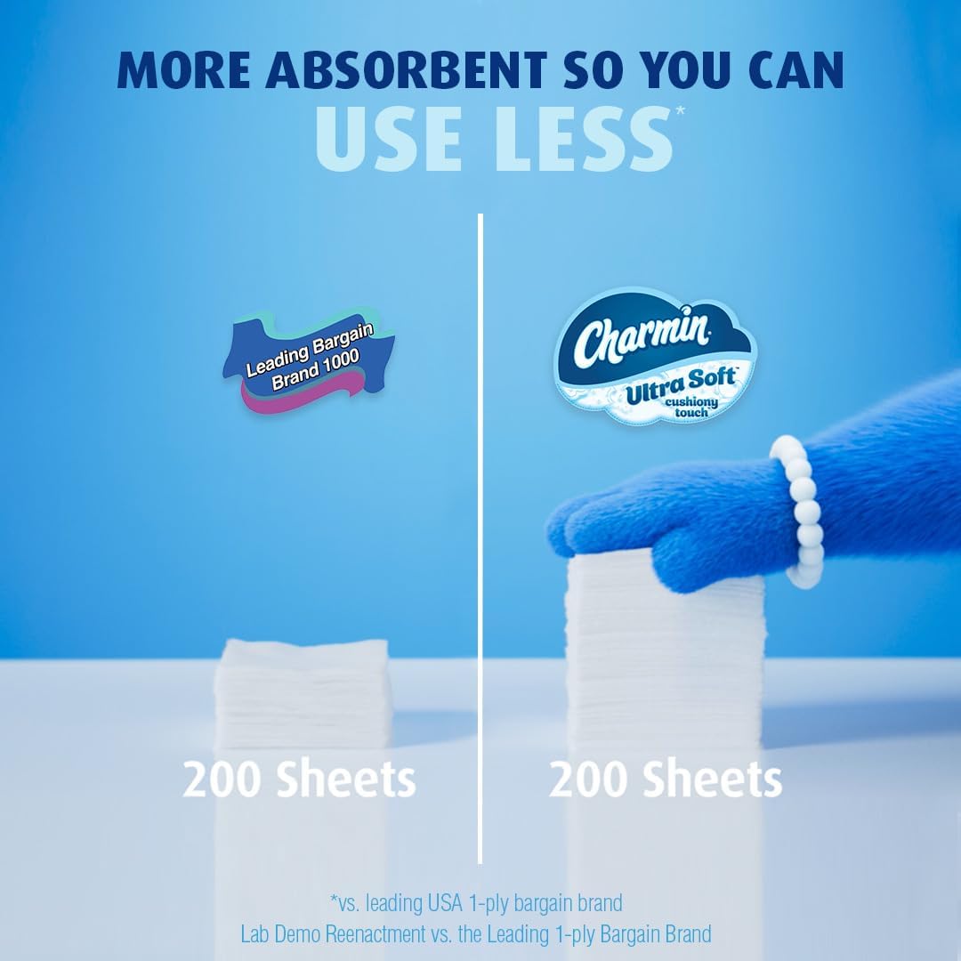Charmin Ultra Soft Cushiony Touch Toilet Paper, 18 Family Mega Rolls = 90 Regular Rolls (Packaging May Vary)