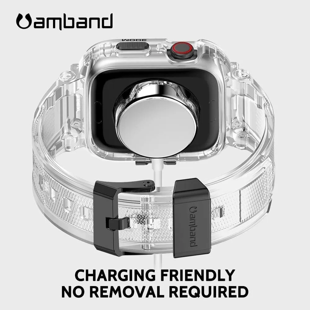 amBand Bands Compatible with Apple Watch 8/7 45mm, M1 Sport Series Rugged Case with Strap Protective Cover for iWatch 6/SE/5/4/3 42/44/45mm Men Black