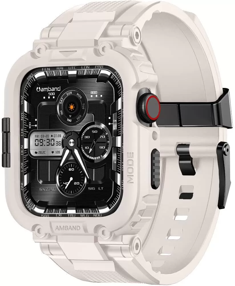 amBand Bands Compatible with Apple Watch 8/7 45mm, M1 Sport Series Rugged Case with Strap Protective Cover for iWatch 6/SE/5/4/3 42/44/45mm Men Black
