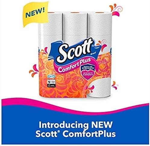 Scott ComfortPlus Toilet Paper, 12 Double Rolls, 231 Sheets per Roll, Septic-Safe, 1-Ply Toilet Tissue