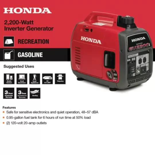 2200-Watt Recoil Start Gasoline Powered Inverter Generator with 20 Amp Outlet