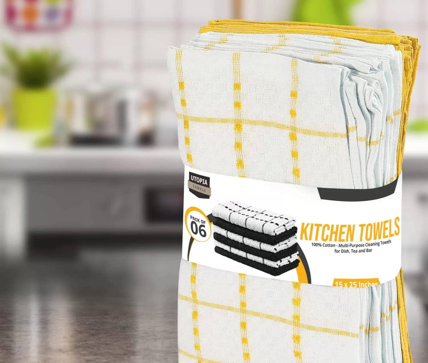 Kitchen Towels 12 Pack, 15 x 25 Inches, 100% Ring Spun Cotton Super Soft and Absorbent Linen Dish Towels, Tea Towels and Bar Towels Set (Black)