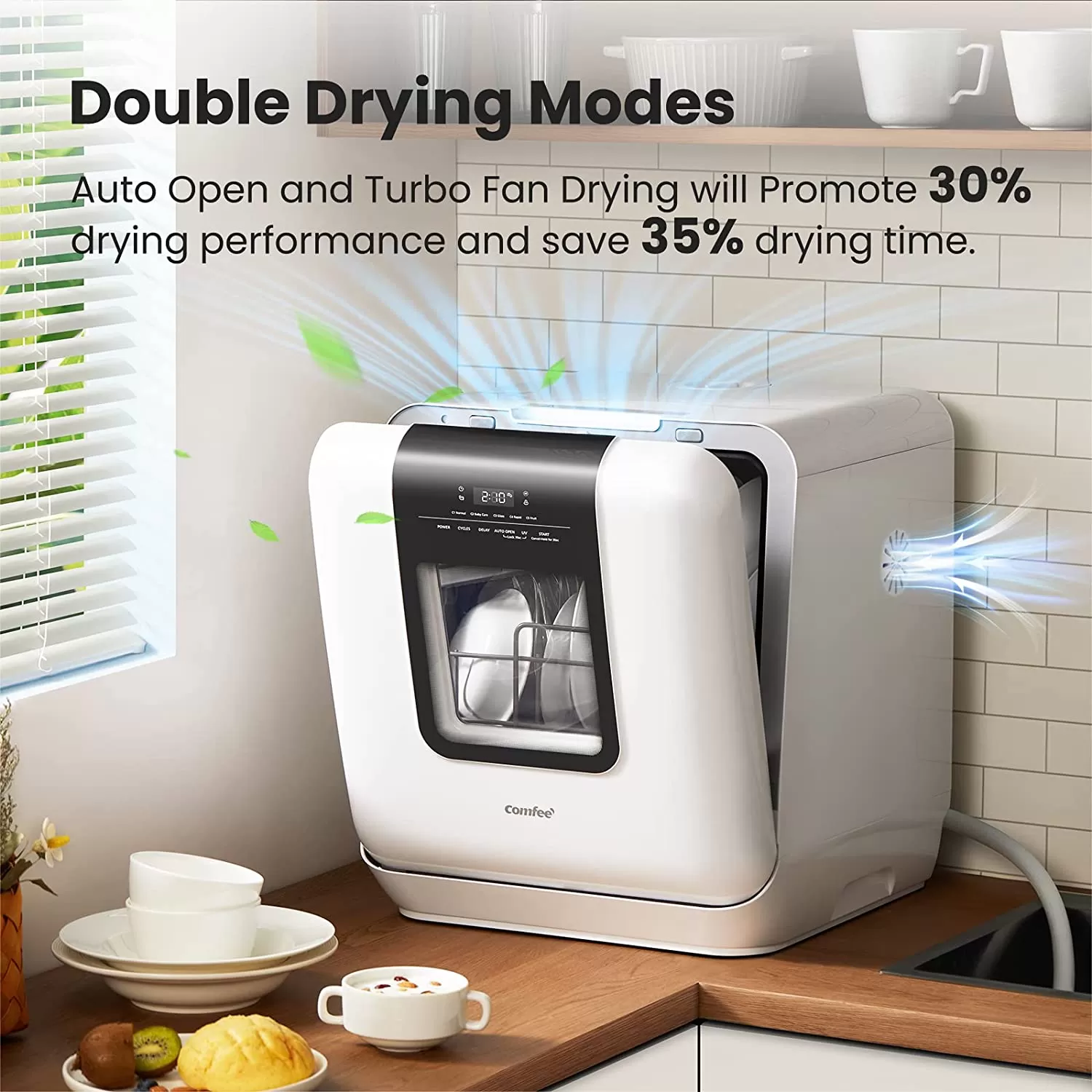 COMFEE' Portable Dishwasher Countertop, Mini Dishwasher with 5L Built-in Water Tank, No Hookup Needed, 6 Programs, 360° Dual Spray, 192°F High-Temp& Air-Dry Function, Dishwasher for Apartments& RVs
