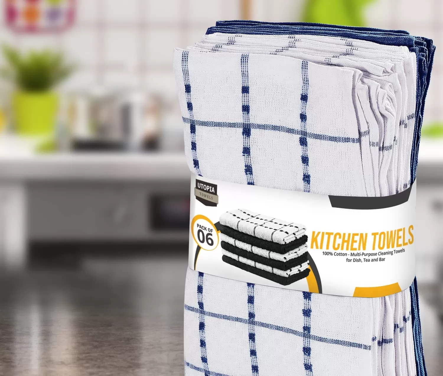 Kitchen Towels 12 Pack, 15 x 25 Inches, 100% Ring Spun Cotton Super Soft and Absorbent Linen Dish Towels, Tea Towels and Bar Towels Set (Black)