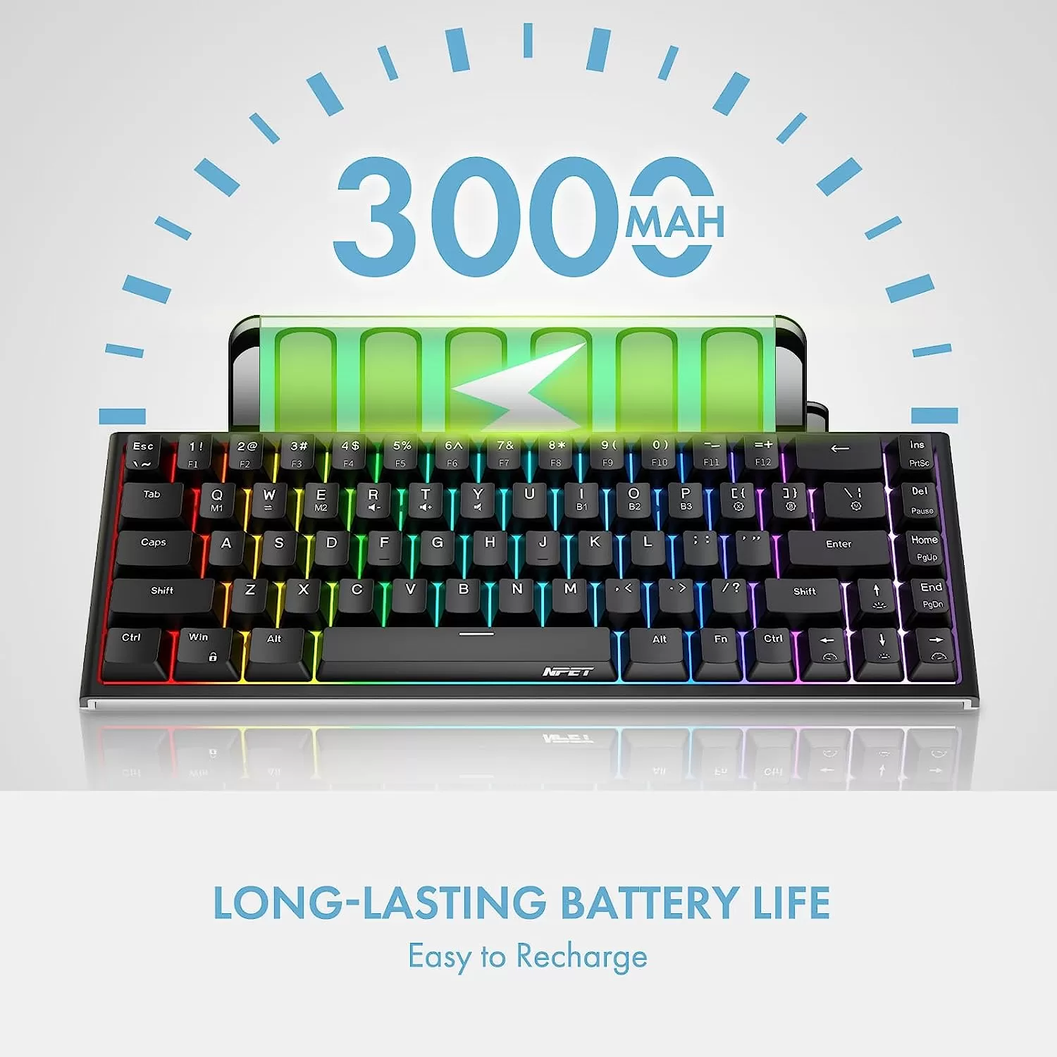 NPET K10 Wired Gaming Keyboard, LED Backlit, Spill-Resistant Design, Multimedia Keys, Quiet Silent USB Membrane Keyboard for Desktop, Computer, PC (Black)