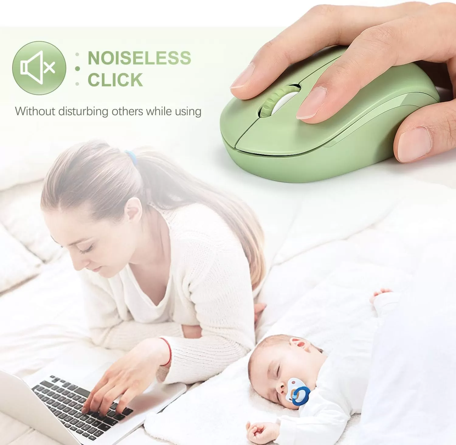 seenda Wireless Mouse, 2.4G Noiseless Mouse with USB Receiver - Portable Computer Mice for PC, Tablet, Laptop with Windows System - Mint Green