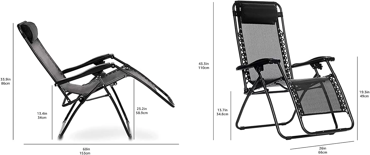 Adjustable Zero Gravity Folding Reclining Lounge Chair with Pillow, Black