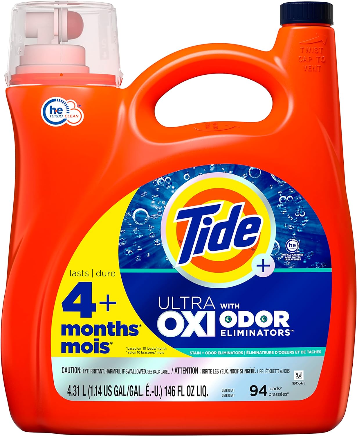Tide Ultra OXI with Odor Eliminators Liquid Laundry Detergent, 115 oz, For Visible and Invisible Dirt