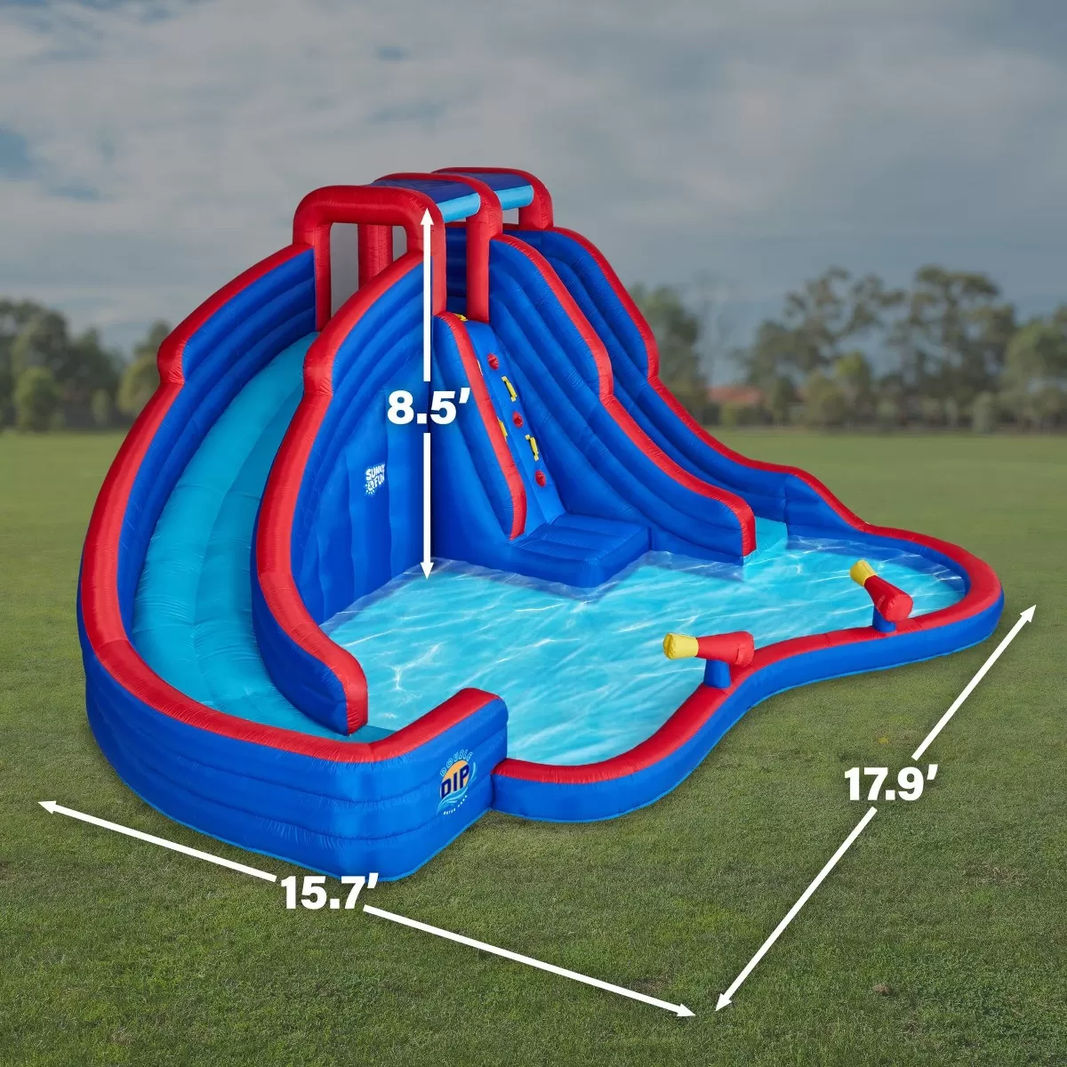 [Buy 2 Free Shipping]Inflatable Water Slide Park, Climbing Wall, 2 Slides & Splash Pool - Gestures