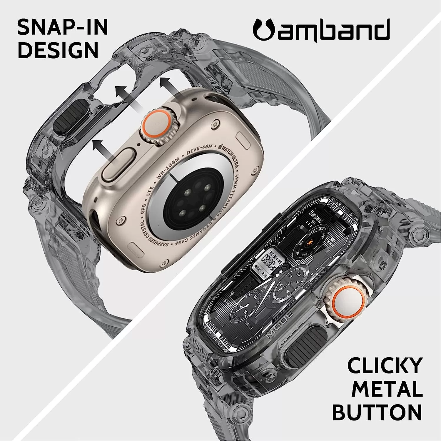 amBand Bands Compatible with Apple Watch 8/7 45mm, M1 Sport Series Rugged Case with Strap Protective Cover for iWatch 6/SE/5/4/3 42/44/45mm Men Black