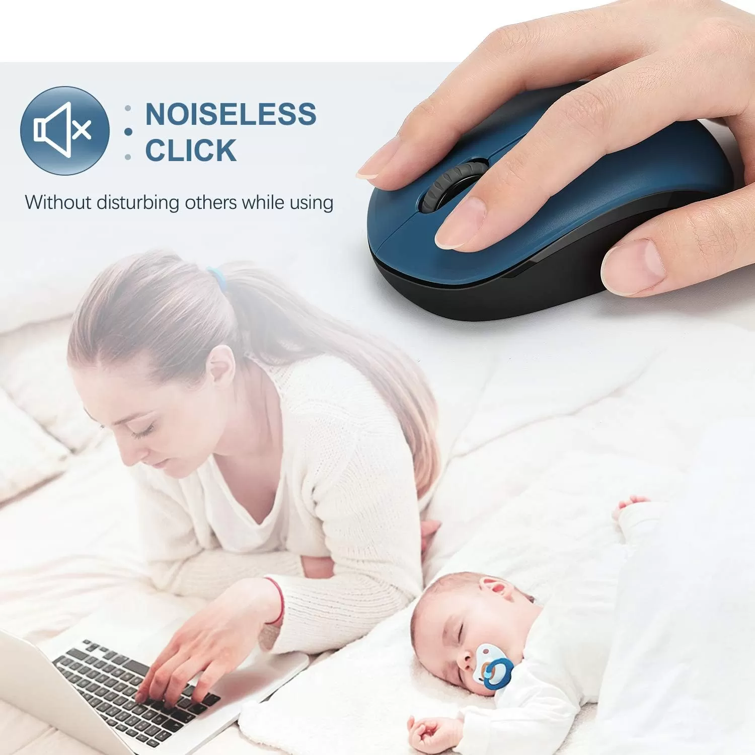 seenda Wireless Mouse, 2.4G Noiseless Mouse with USB Receiver - Portable Computer Mice for PC, Tablet, Laptop with Windows System - Mint Green