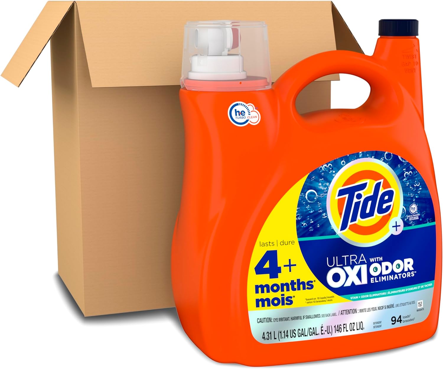Tide Ultra OXI with Odor Eliminators Liquid Laundry Detergent, 115 oz, For Visible and Invisible Dirt