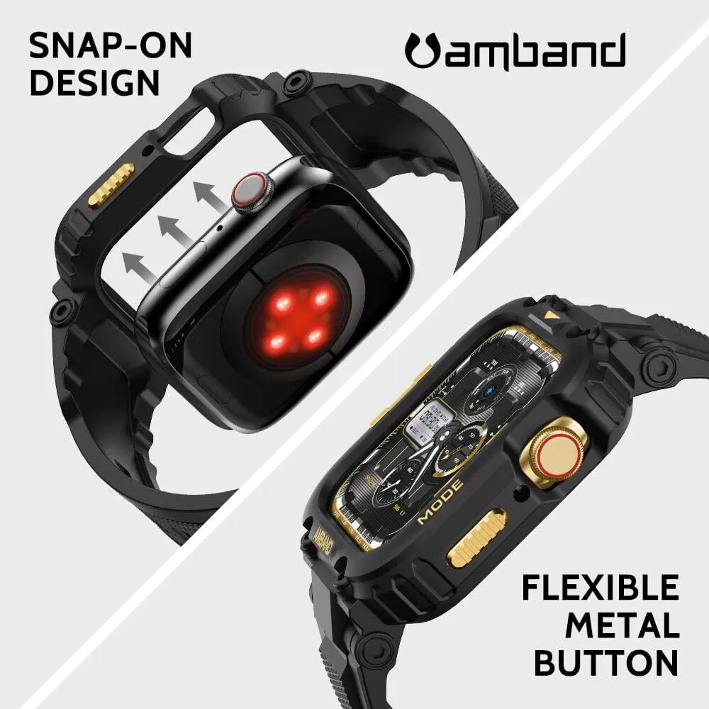 amBand Bands Compatible with Apple Watch 8/7 45mm, M1 Sport Series Rugged Case with Strap Protective Cover for iWatch 6/SE/5/4/3 42/44/45mm Men Black