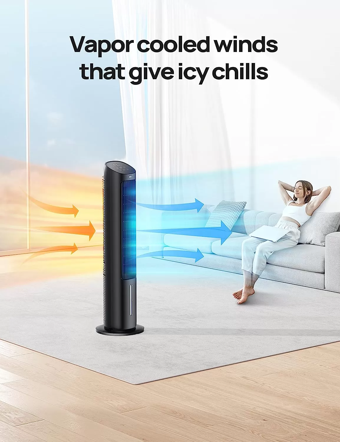 Dreo Evaporative Air Cooler, 40” Cooling Fans that Blow Cold Air, 2023 Upgrade with 80° Oscillating, Removable Water Tank, Ice Packs, Remote Control, 4 Speeds, 7H Timer, Swamp Cooler for Bedroom