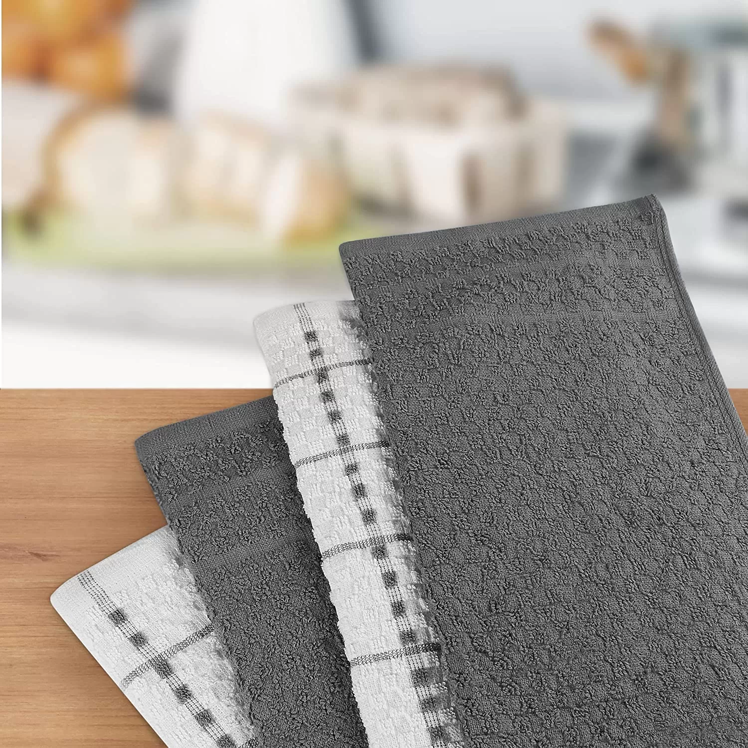Kitchen Towels 12 Pack, 15 x 25 Inches, 100% Ring Spun Cotton Super Soft and Absorbent Linen Dish Towels, Tea Towels and Bar Towels Set (Black)