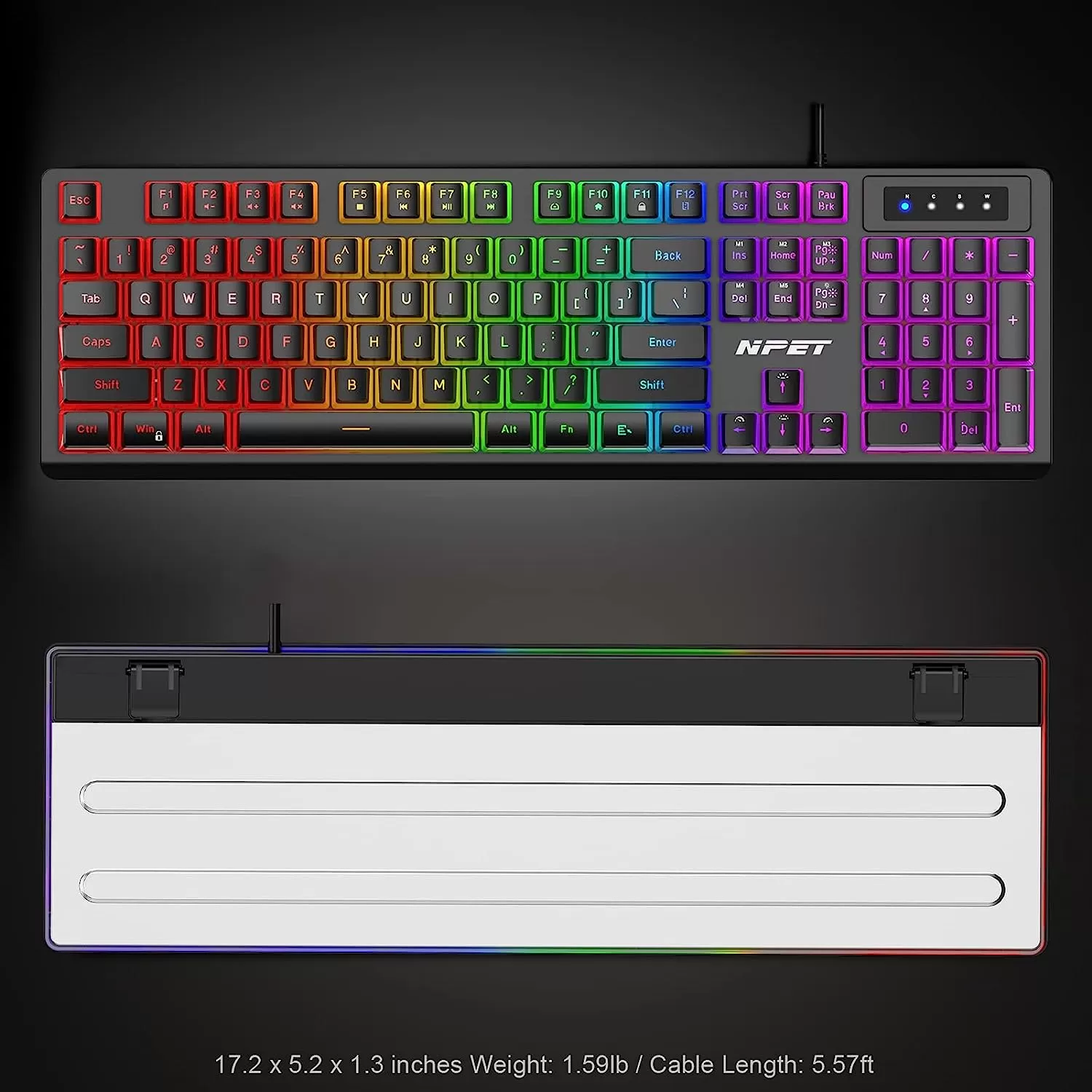 NPET K10 Wired Gaming Keyboard, LED Backlit, Spill-Resistant Design, Multimedia Keys, Quiet Silent USB Membrane Keyboard for Desktop, Computer, PC (Black)