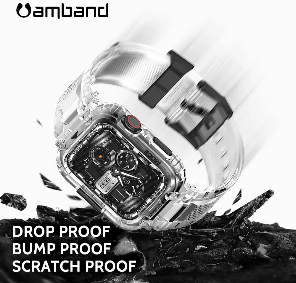 amBand Bands Compatible with Apple Watch 8/7 45mm, M1 Sport Series Rugged Case with Strap Protective Cover for iWatch 6/SE/5/4/3 42/44/45mm Men Black