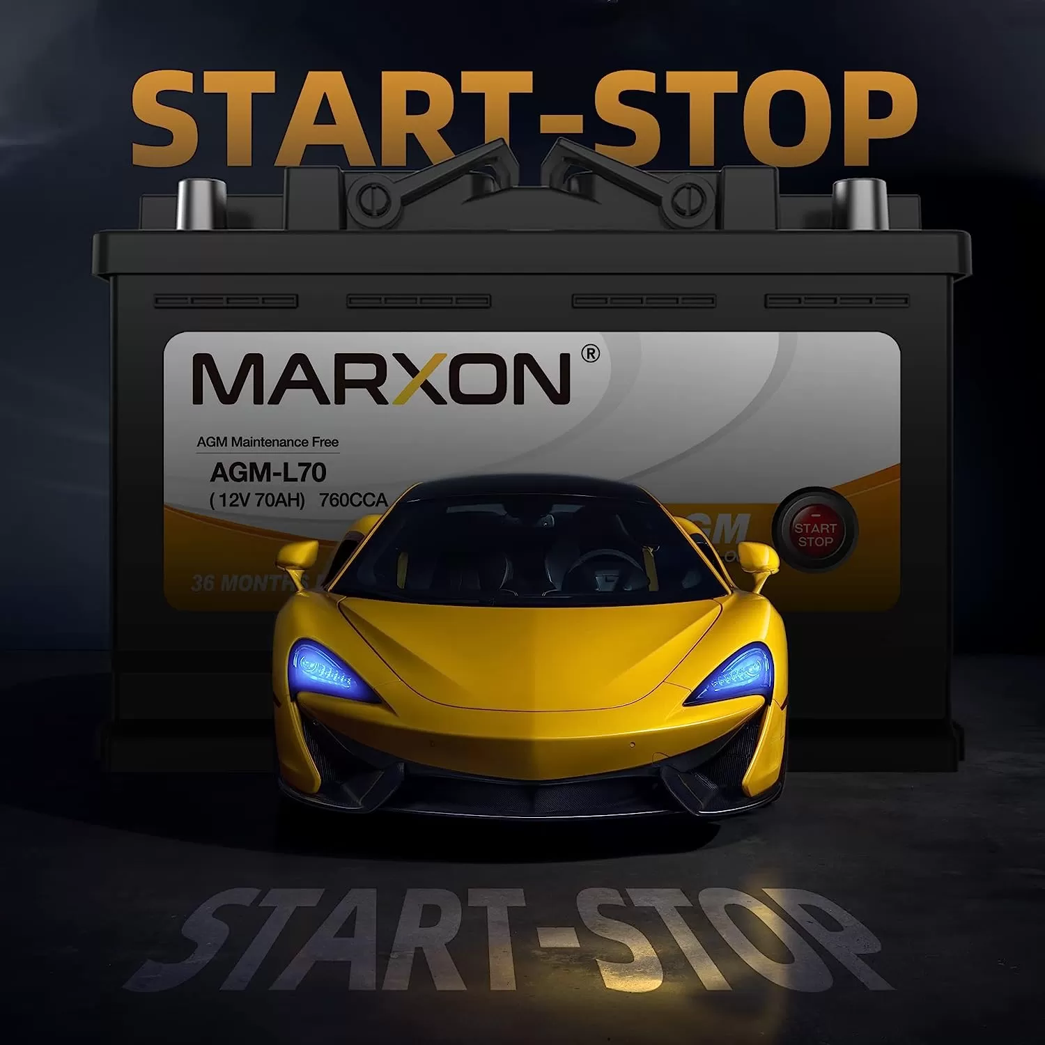 MARXON Group 48 H6 L3 Start and Stop Car Battery 12v 70AH 760CCA AGM BCI48 Maintenance Free Automotive Replacement Batteries Three Years Warranty