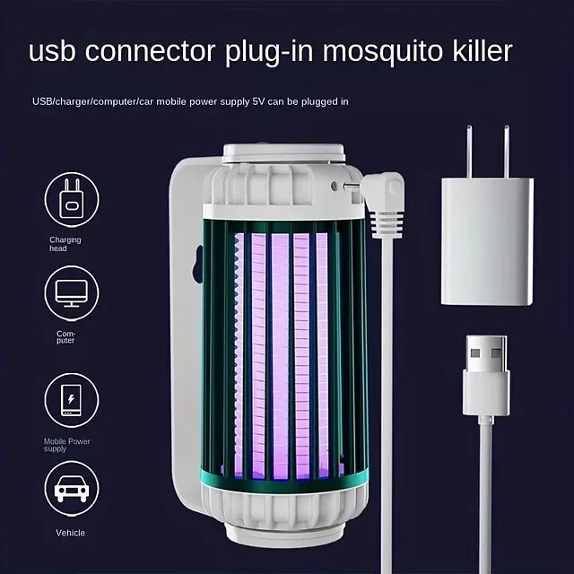 Mosquito Trap Electric USB Portable Silent Killer Lamp Electric Bug Zapper Inhalation Mosquito Killer Lamp Household Outdoor Rechargeable Mosquito Trap Wall Mountable Desktop Friendly