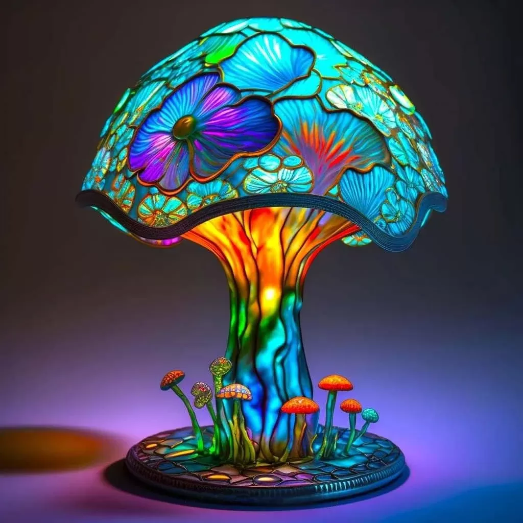 Lotus Stained Glass Plant Series Table Lamp