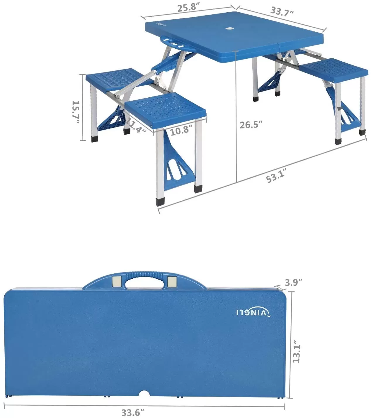 4 Ft  Portable Foldable Camping Picnic Table Set 220 Lbs Support 4-Seats Aluminum Frame Blue