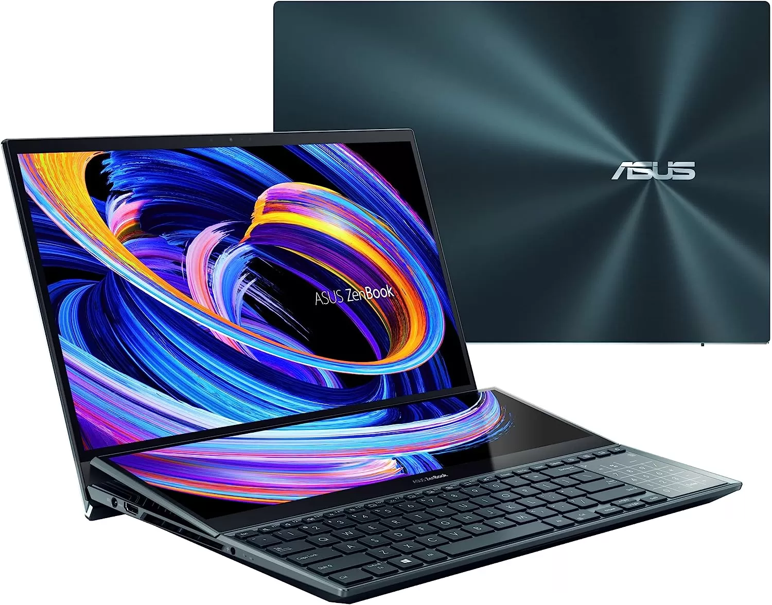 ASUS ZenBook Pro Duo 15 OLED UX582 Laptop, 15.6ā OLED FHD Touch Display, Intel Core i9-12900H, 32GB, 1TB, GeForce RTX 3060 Laptop GPU, ScreenPad Plus, Windows 11 Pro, Celestial Blue, UX582ZM-XS96T