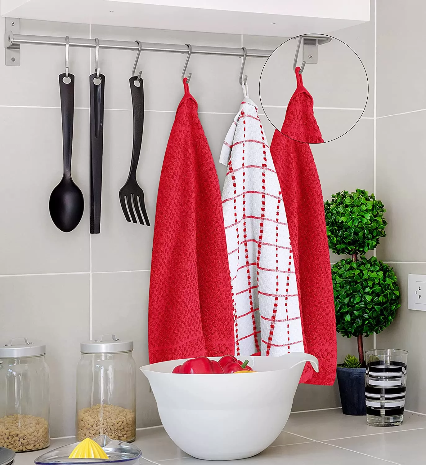 Kitchen Towels 12 Pack, 15 x 25 Inches, 100% Ring Spun Cotton Super Soft and Absorbent Linen Dish Towels, Tea Towels and Bar Towels Set (Black)