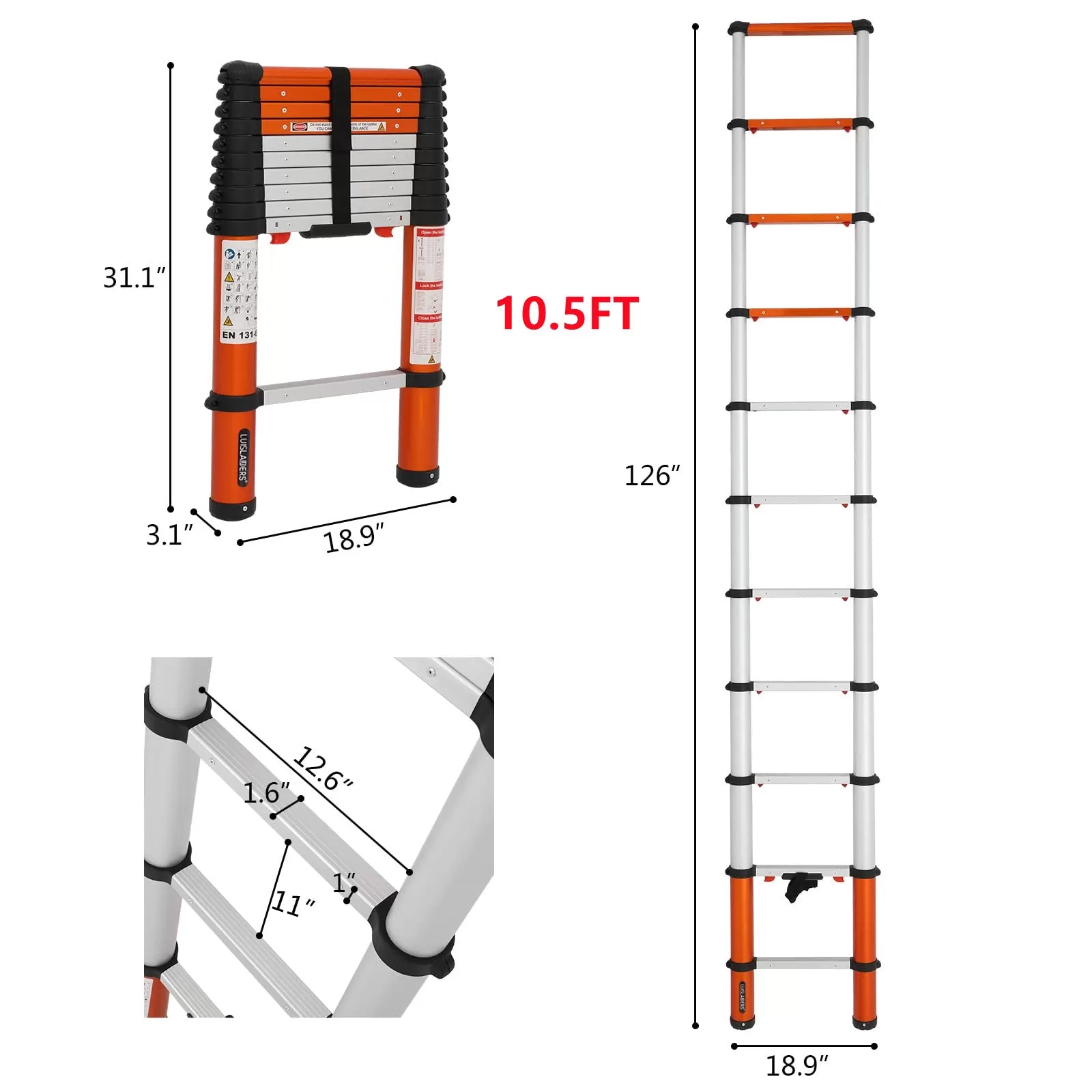 Multi-Use Telescoping Ladder Aluminum Extension Ladder One-Button Retraction 330 Lb Capacity