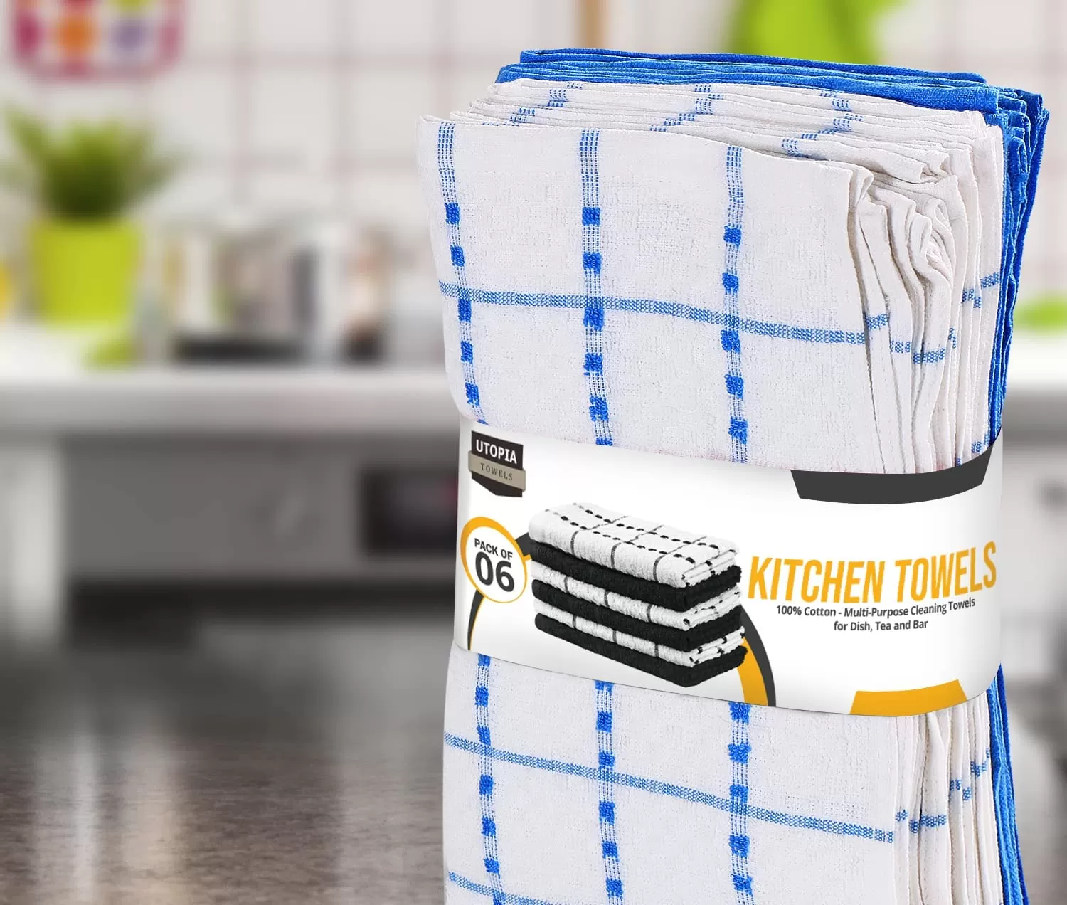 Kitchen Towels 12 Pack, 15 x 25 Inches, 100% Ring Spun Cotton Super Soft and Absorbent Linen Dish Towels, Tea Towels and Bar Towels Set (Black)
