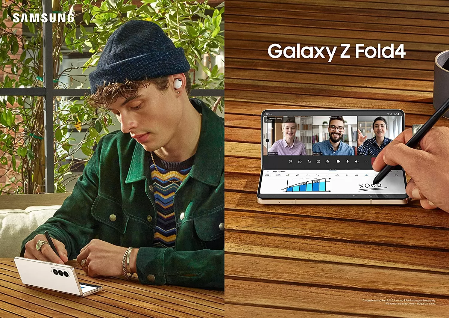 Galaxy Z Fold 4 Cell Phone, Factory Unlocked Android Smartphone, 256GB, Flex Mode, Hands Free Video, Multi Window View, Foldable Display, S Pen Compatible, US Version, 2022, Beige