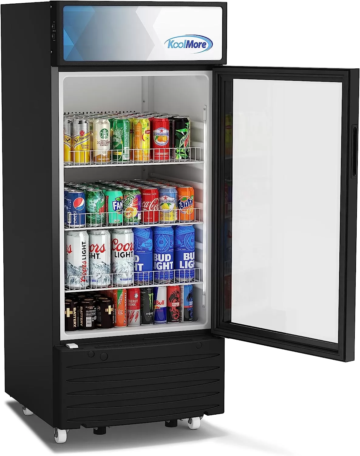 KoolMore Commercial One Glass Door Display Upright Beverage Refrigerator Cooler Merchandiser - 12 Cu. Ft [Black] (MDR-1GD-12C)