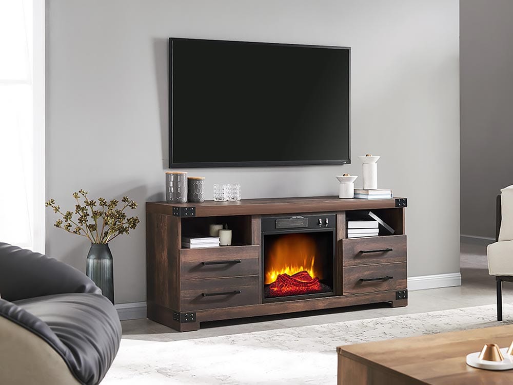 Perry Electric Fireplace TV Stand in Rustic Brown - SP6543-OF