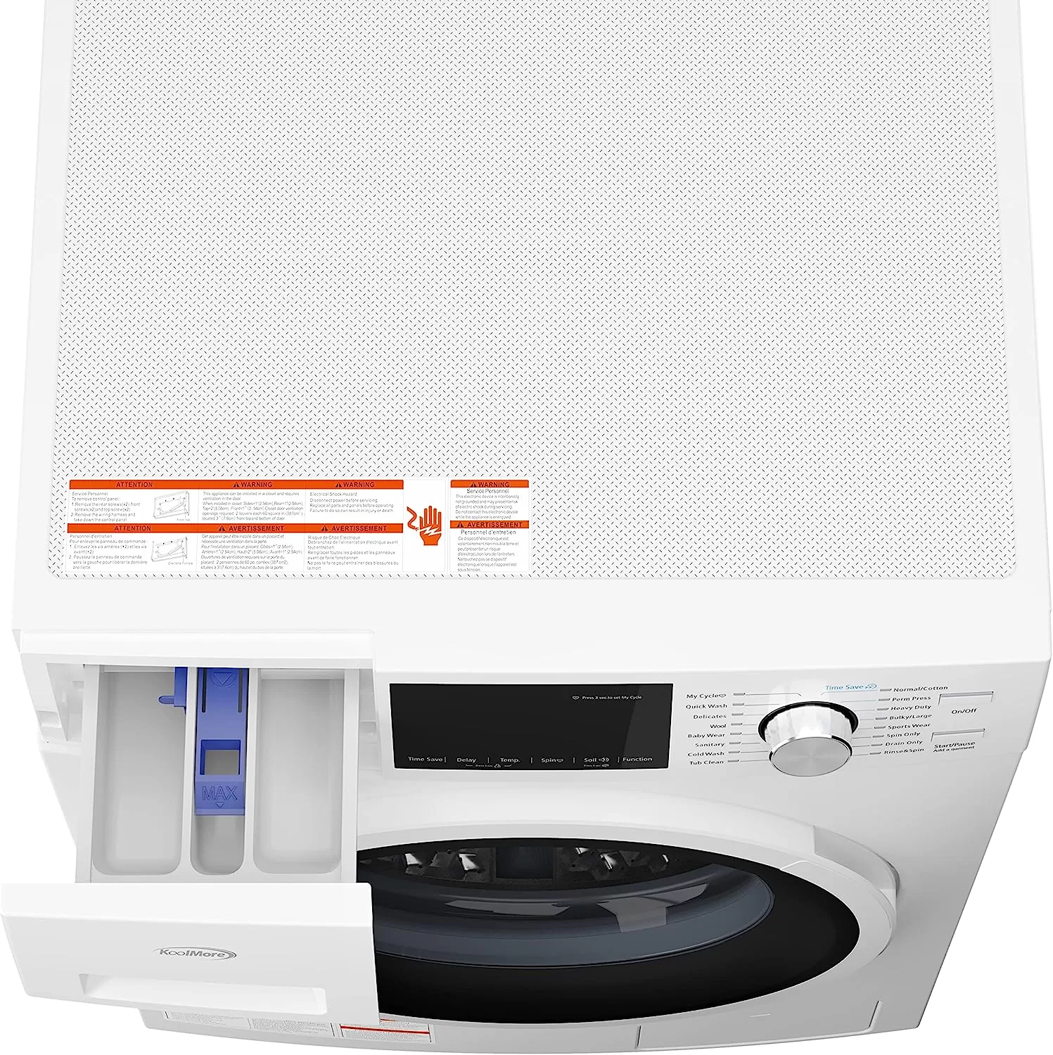 KoolMore FLW-3CWH Front Load Machine, 2.7 Cu. Ft, Space Saving Unit with 20-Minute Quick, 12 Washing Cycles, Quiet Inverter Motor [120V],