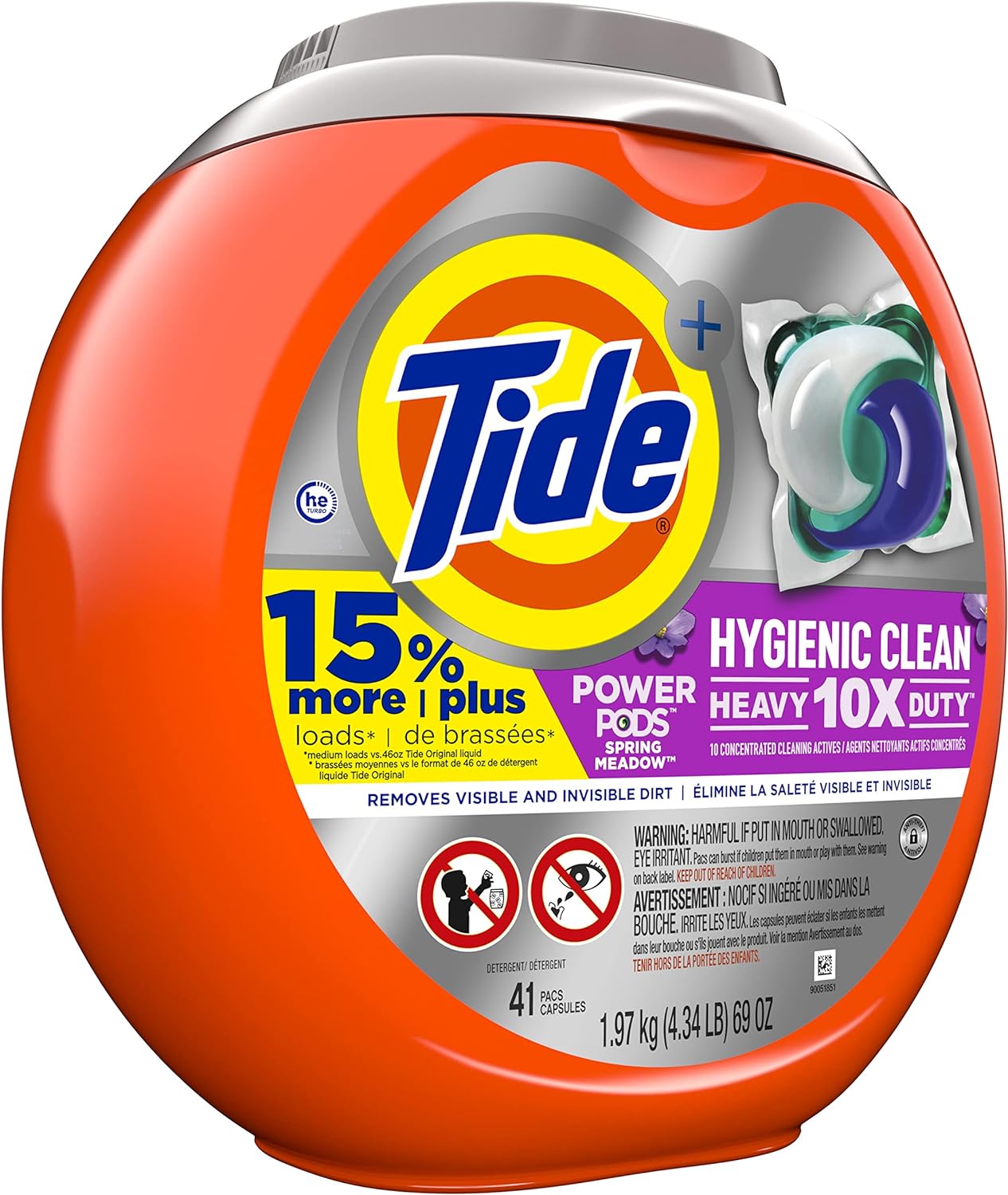 Tide Hygienic Clean Heavy 10x Duty Power PODS Laundry Detergent Pacs, Spring Meadow, 63 count, For Visible and Invisible Dirt