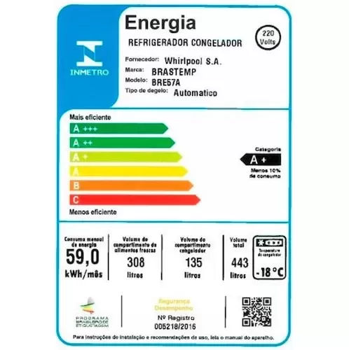 Brastemp BRE57AK Frost Free Refrigerator with Turbo Ice Inverse - 443L