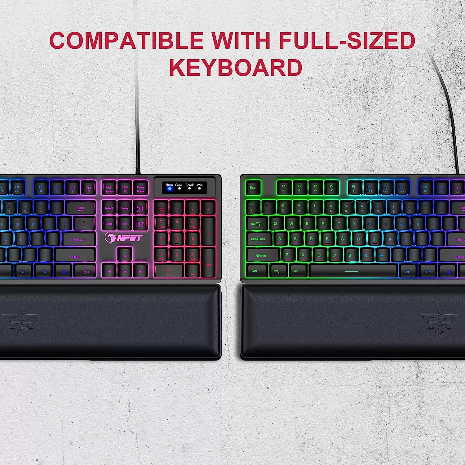 NPET K10 Wired Gaming Keyboard, LED Backlit, Spill-Resistant Design, Multimedia Keys, Quiet Silent USB Membrane Keyboard for Desktop, Computer, PC (Black)